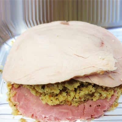 Cooked Turkey & Ham Portion with stuffing - 2 Portions Per Tray
