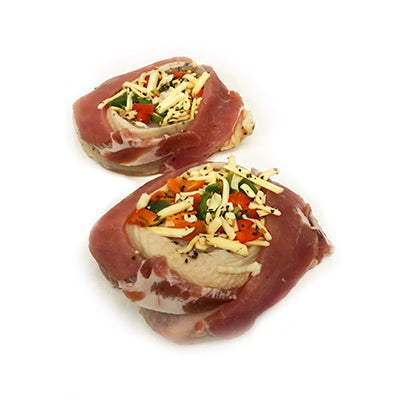 2 Cheesy Chicken Supremes Wrapped in Bacon