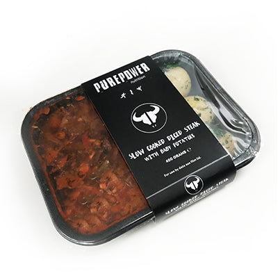 Slow cooked diced steak and baby potatoes (400g)